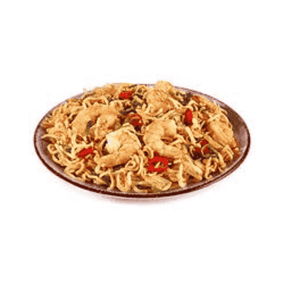 Gebratene Nudeln mit Shrimps u. Chop Suey